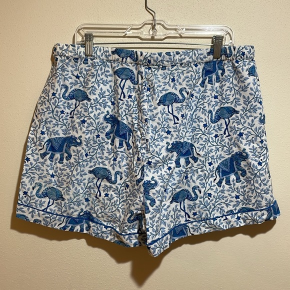 Printfresh Flamenco Shirt Shorts PJ Pajama Set Cotton Blue White Elephant XL - Picture 8 of 16
